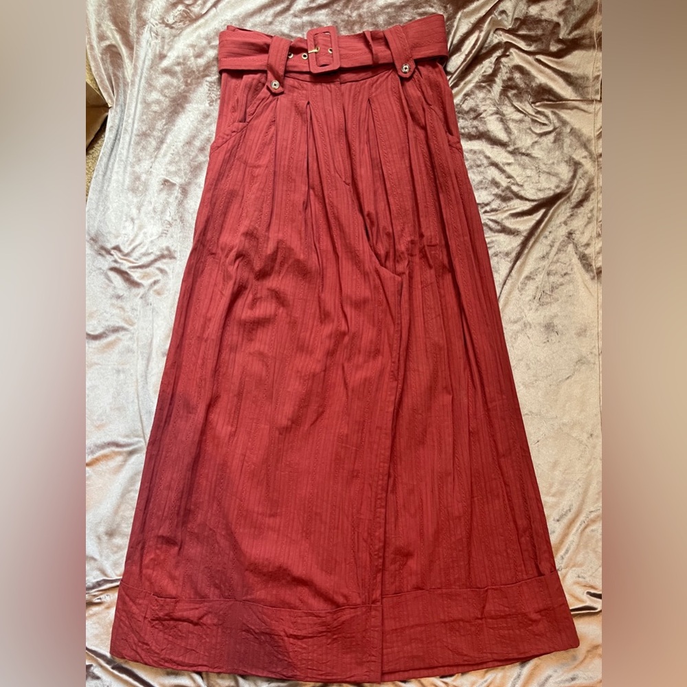 Free People Burgundy Pleated wide leg trousers with Belted Waist